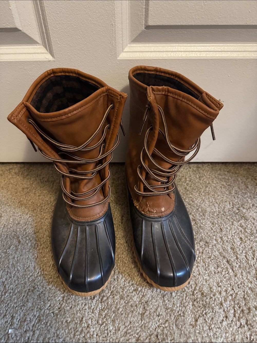 Brown Leather & Black Rubber Duck Boots women’s size 8M